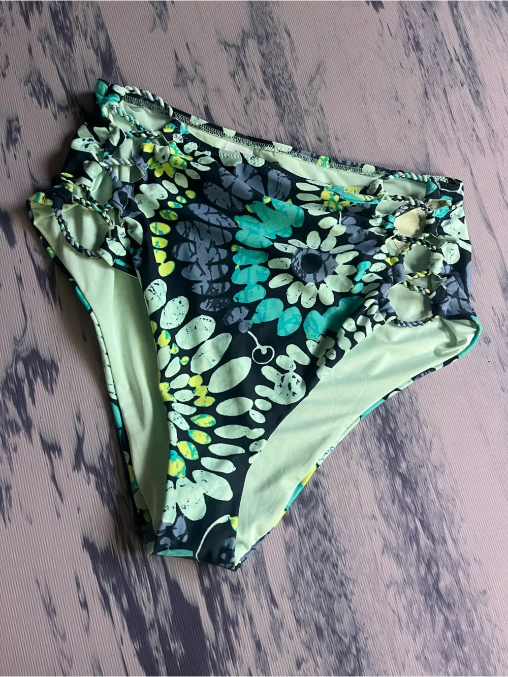 Aerie Women’s Floral Swimsuit High Waisted High Cut Bikini Cheeky Bottom Medium